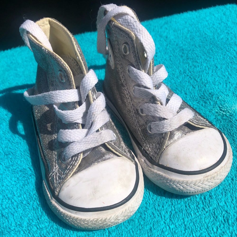 Silver Metallic Hightop Converse Toddler